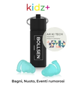 BOLLSEN Kidz+ Tappi per le orecchie con tecnologia AR KI di misurazione per bambini - bagni, nuoto, eventi rumorosi