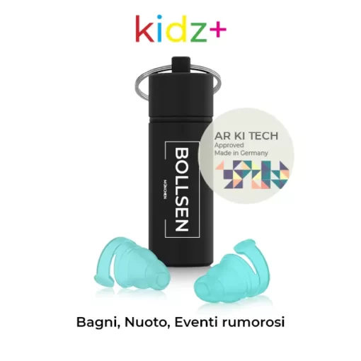 BOLLSEN Kidz+ Tappi per le orecchie con tecnologia AR KI di misurazione per bambini - bagni, nuoto, eventi rumorosi
